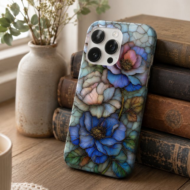 Elegante blaue und violette Glasblumen iPhone Hülle (Von Creator hochgeladen)