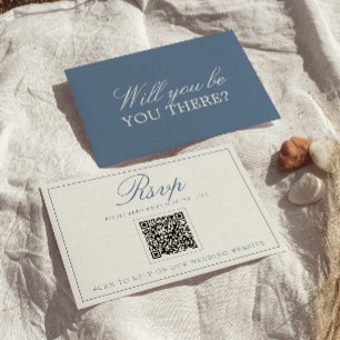 Elegante blaue und weiße alte Geld-QR-Code-Hochzei RSVP Karte