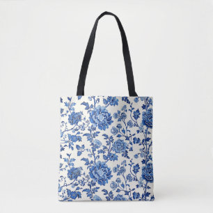 Elegante blaue und weiße Blumen-Tasche