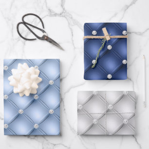 Elegante blaue und weiße diamantförmige Tufting-Mu Geschenkpapier Set