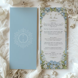 Elegante, blaue und weiße, florale Monogramm-Karte Einladung