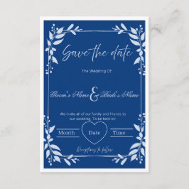 Elegante Blaue und Weiße Florale "Save-the-Date"-K Einladung