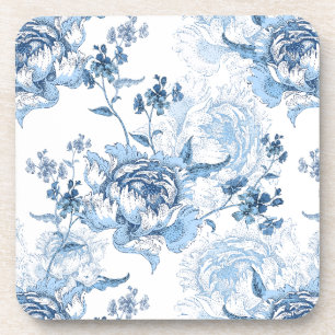Elegante blaue und weiße gravierte Pfingstrosen Getränkeuntersetzer