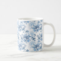 Elegante blaue und weiße gravierte Pfingstrosen