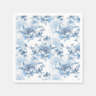 Elegante blaue und weiße gravierte Pfingstrosen Serviette