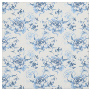 Elegante blaue und weiße gravierte Pfingstrosen Stoff
