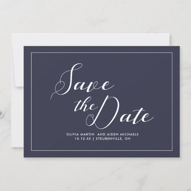 Elegante blaue und weiße Hochzeit Save The Date (Vorderseite)
