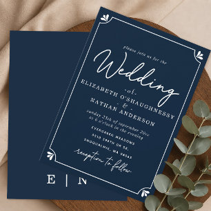 Elegante Blaue und Weiße Hochzeitseinladung im Sch Einladung