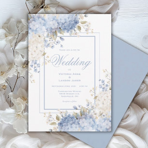 Elegante blaue und weiße Hortensien-Hochzeitseinla Einladung