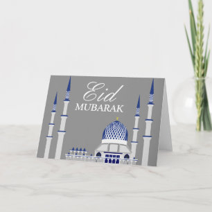 Elegante Blaue und Weiße Moschee Eid Mubarak Feiertagskarte