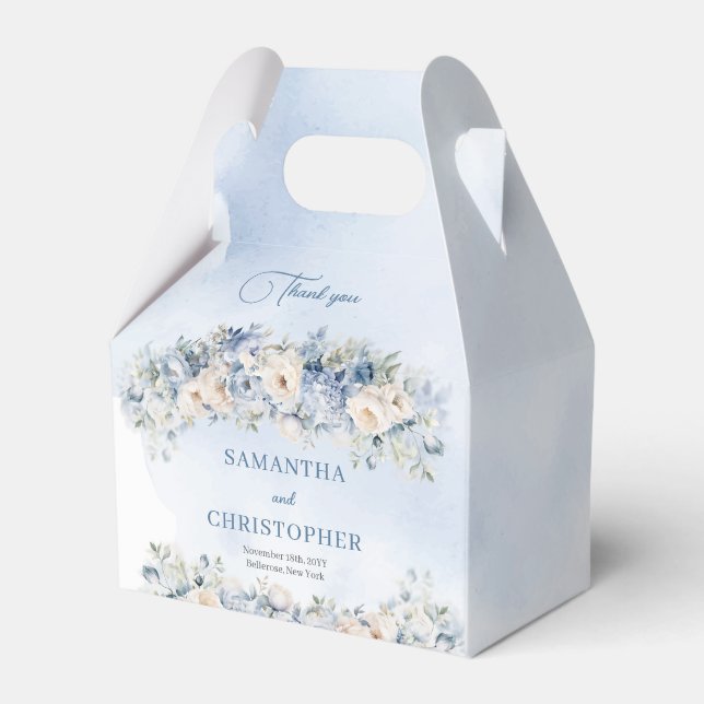 Elegante blaue und weiße Rosen Eukalyptus-Goldhoch Geschenkschachtel (Vorderseite)