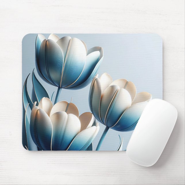 Elegante blaue und weiße Tulpen Mousepad (Mit Mouse)