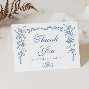 Elegante blaue Vintage-Blumen-Hochzeits-Dankeskart Dankeskarte