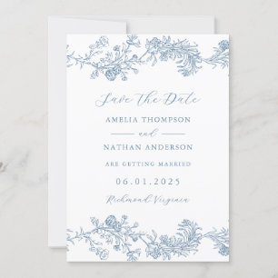Elegante blaue Vintage-Blumen-Hochzeitssave-the-Da Save The Date
