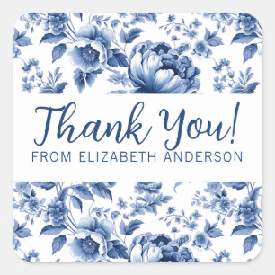 Elegante blaue Vintage-Rosen-Blumen-Dankeschön Quadratischer Aufkleber