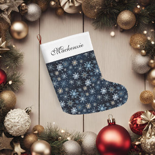Elegante blaue Vintage-Schneeflocken Großer Weihnachtsstrumpf