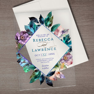 Elegante blaue violette stimmungsvolle Hochzeit Acryleinladungen