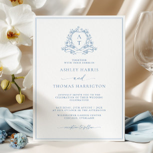 Elegante blaue Wappen-Monogramm-Hochzeitseinladung Einladung