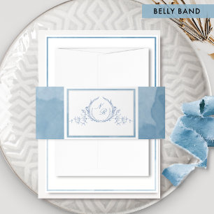 Elegante blaue Wasserfarbe, klassische Monogramm-H Einladungsbanderole
