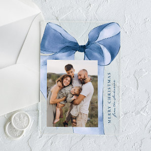 Elegante blaue Wasserfarbe-Schleife Foto-Feiertags Acryleinladungen