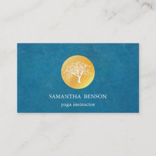 Elegante Blaue Wasserfarbe Tree Yoga und Meditatio Visitenkarte