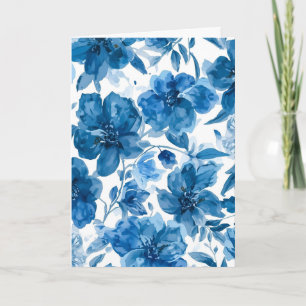 Elegante blaue Wasserfarben-Blumen Karte