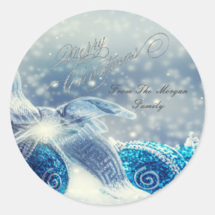 Elegante blaue Weihnachtsbälle Runder Aufkleber