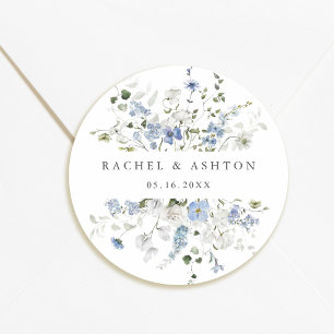 Elegante blaue weiße grüne Blumenhochzeit Runder Aufkleber