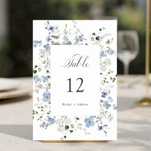Elegante blaue weiße grüne Blumenhochzeit   Tischnummer