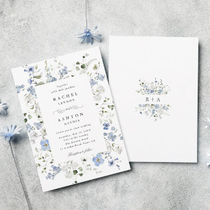 Elegante blaue weiße grüne florale Hochzeit Einladung