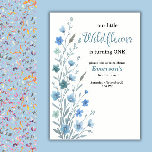 Elegante Blaue Wildblumen 1. Geburtstagsfeier Einladung