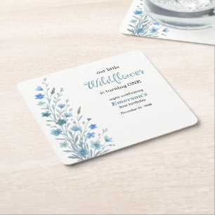 Elegante Blaue Wildblumen 1. Geburtstagsfeier Rechteckiger Pappuntersetzer