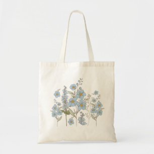 Elegante Blaue Wildblumen-Botanikillustration Tragetasche