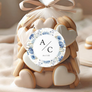 Elegante blaue Wildblumen Hochzeitsfeier mit flora Runder Aufkleber