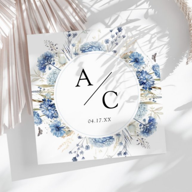 Elegante blaue Wildblumen Hochzeitsfeier mit flora Serviette (Von Creator hochgeladen)