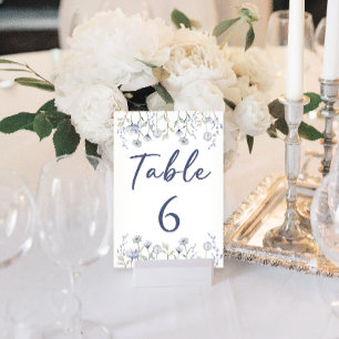 Elegante blaue Wildblumen-Hochzeitstisch-Nummern Einladung