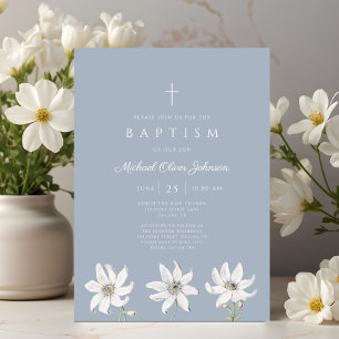 Elegante blaue Wildblumen-Taufe für Jungen Einladung