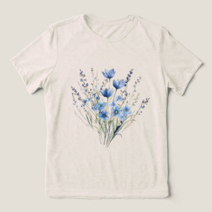 Elegante blaue Wildblumen Tri-Blend Shirt