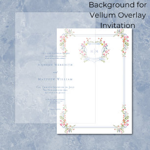 Elegante blaue Wildblumen-Wappen-Hochzeitskulisse Einladung