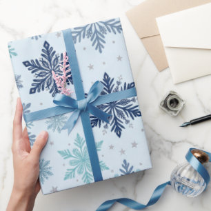 Elegante blaue Winter-Schneeflocken-Weihnachtsmust Geschenkpapier