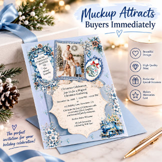 Elegante Blaue Winter-Weihnachtsfamilienfeier I Einladung