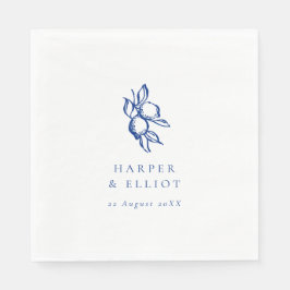 Elegante Blaue Zitronen-Hochzeit mit Doodle-Elemen Serviette