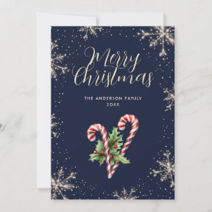 Elegante blaue Zuckerstangen-Schneeflocken-Weihnac Feiertagskarte