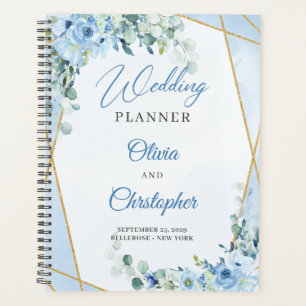 Elegante Blauer Blume und Goldrahmen Hochzeit Planer