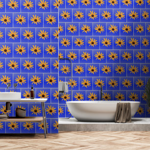 Elegante blaugraue gelbe Blumen Tapete