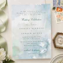 Elegante Blaugrüne Aquarell-Landschaft-Hochzeit 