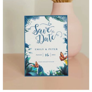 Elegante Blaugrüne Botanische Schmetterlings-Hochz Save The Date