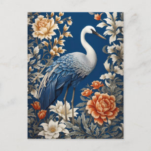Elegante Blaukranich, inspiriert von William Morri Postkarte