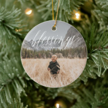Elegante Blessings Script Holiday Keramik Ornament