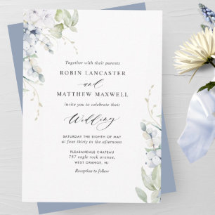 Elegante Bliss, dusty Blue White Floral Wedding Einladung